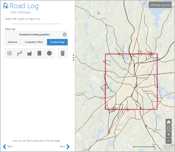 Select routes that are touching the edge of the bounding graphic